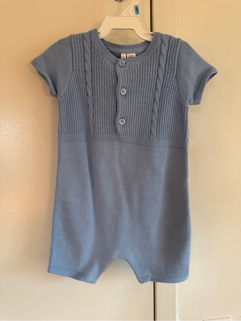 Janie and Jack Light Blue Cable Knit Romper